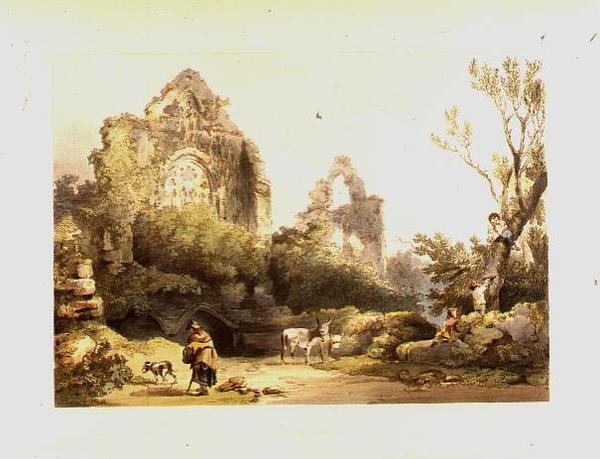 Tintern Abbey z „Romantické a malebné scenérie Anglie a Walesu“ od Philip James de Loutherbourg