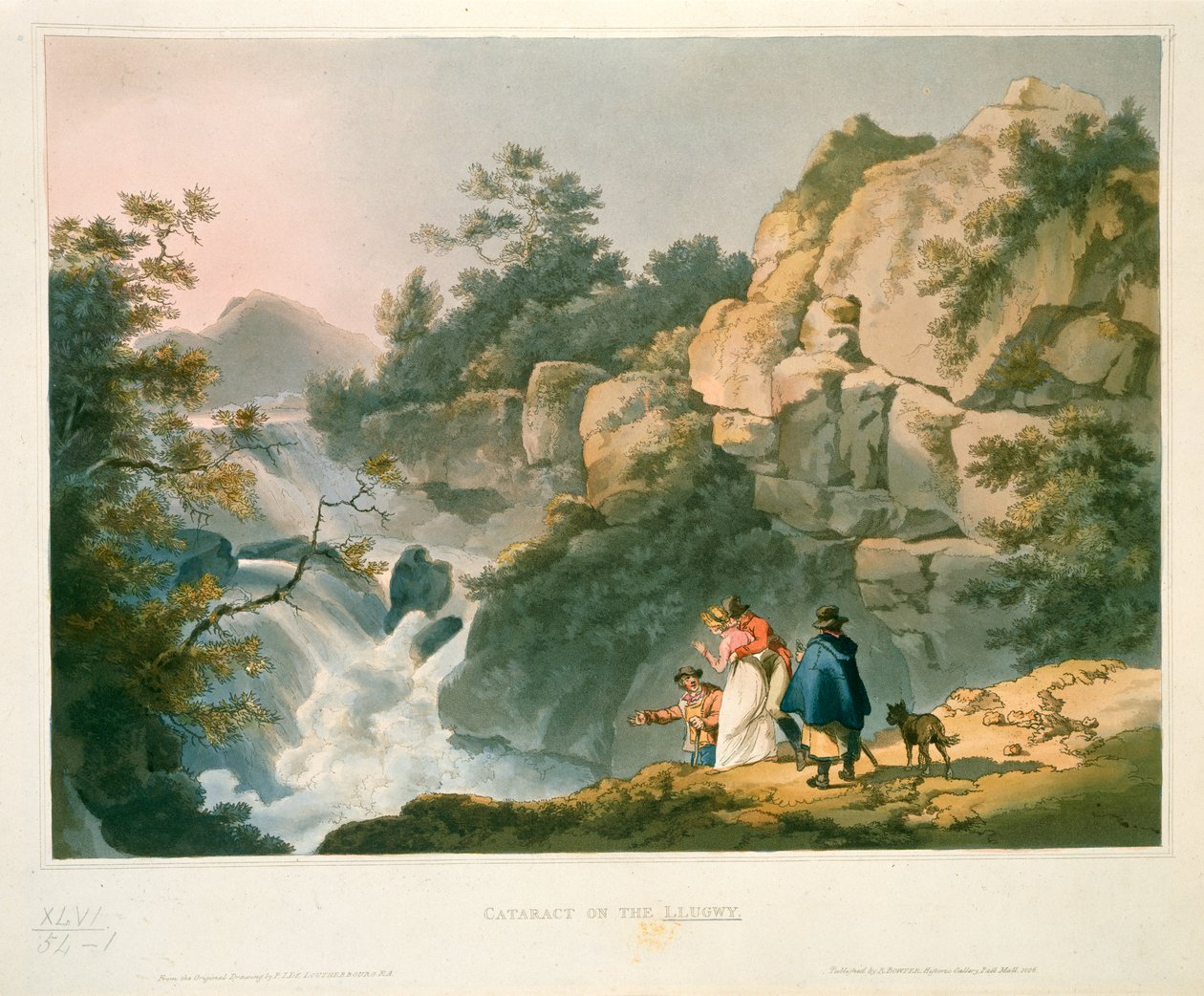 Turisté při pohledu na vodopád, katarakta na Llugwy od Philip James de Loutherbourg