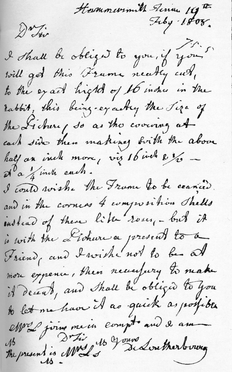 Dopis od Philipa Jamese de Loutherbourg, 19. července 1808 1904 od Philip James de Loutherbourg