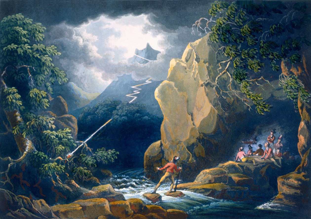 Blesk z čistého nebe: Blesk: zastižen v horské bouři, od Philip James de Loutherbourg