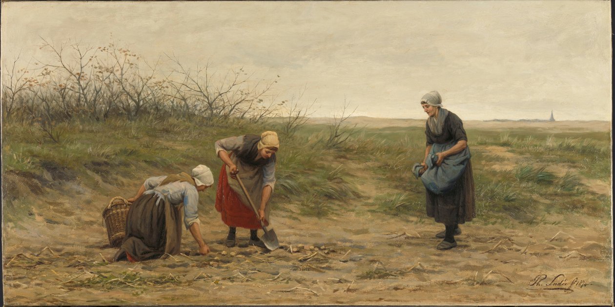 Ženy ze Scheveningenu sklízejí brambory na poli od Philip Lodewijk Jacob Frederick Sadee