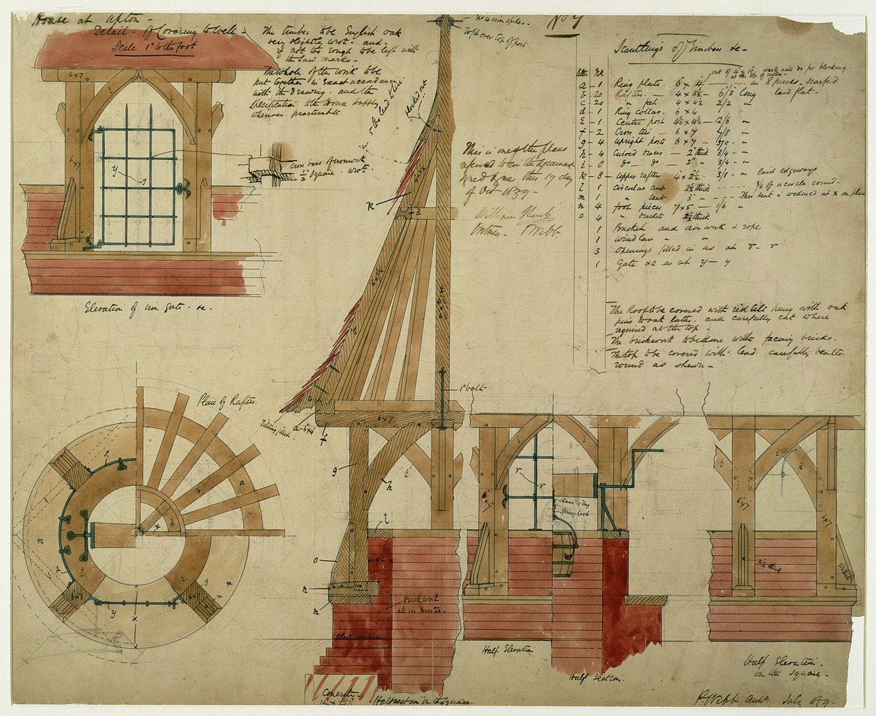 Plány pro Red House, Bexley Heath (tužka, tuš a čb na papíře) od Philip Webb