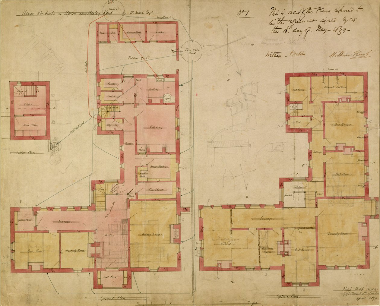 Plány pro Červený dům, Bexley Heath, 1859 (pero, inkoust a wc na papíře) od Philip Webb