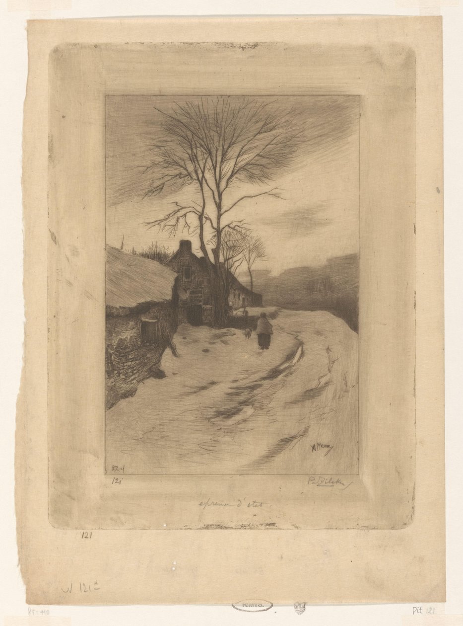 Farmy podél silnice s holými stromy Hiver (původní název) od Philip Zilcken (signed by artist)