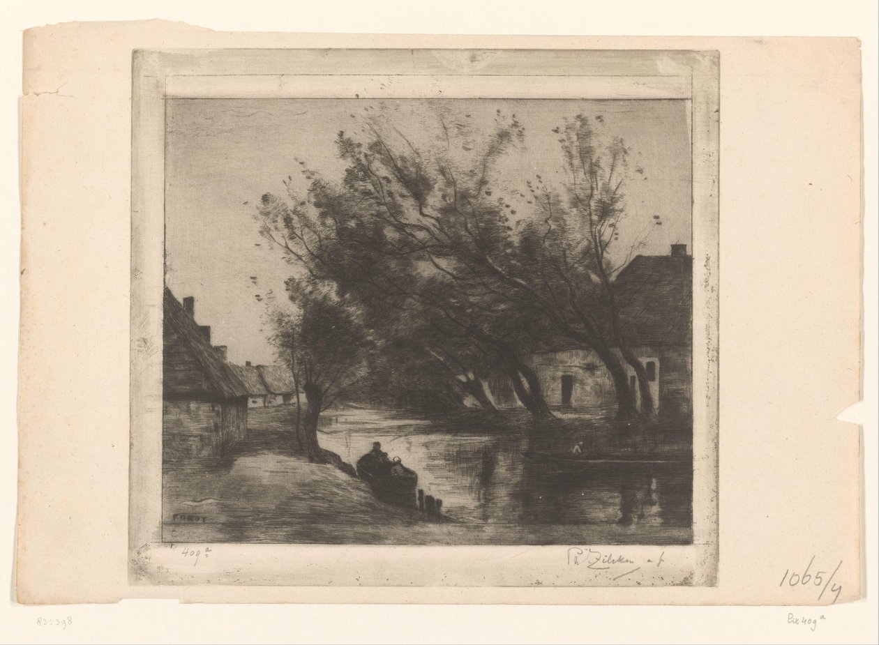 Výhled na vesnici s příkopem a čluny Paysage (původní název) od Philip Zilcken (signed by artist)