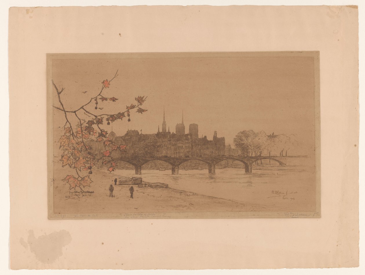 Pohled na Paříž přes Pont des Arts Le Pont des Arts (název na objektu) od Philip Zilcken (signed by artist)