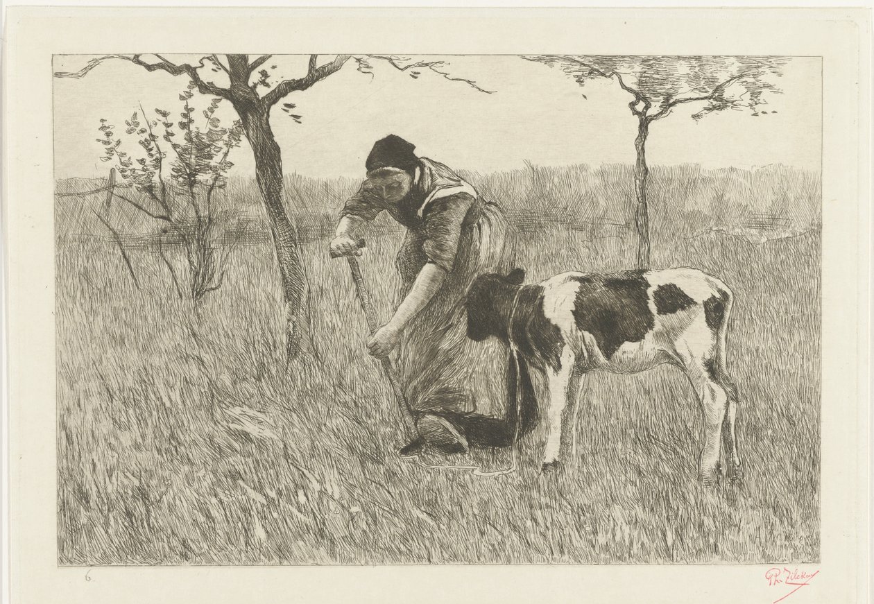 Kopání farmářky s teletem Le veau (původní název) od Philip Zilcken (signed by artist)