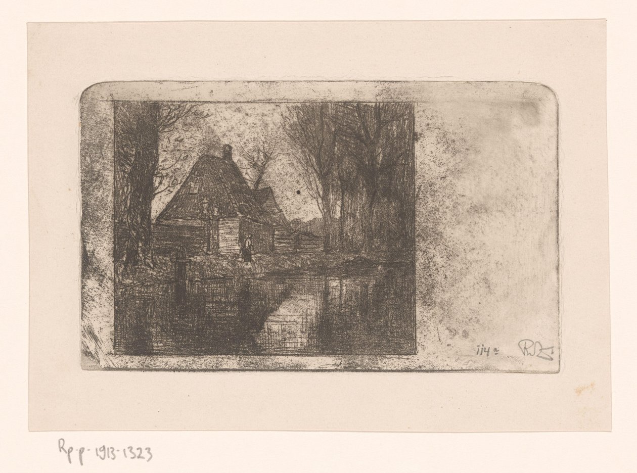 Dřevěný dům a stromy na příkopu od Philip Zilcken (signed by artist)