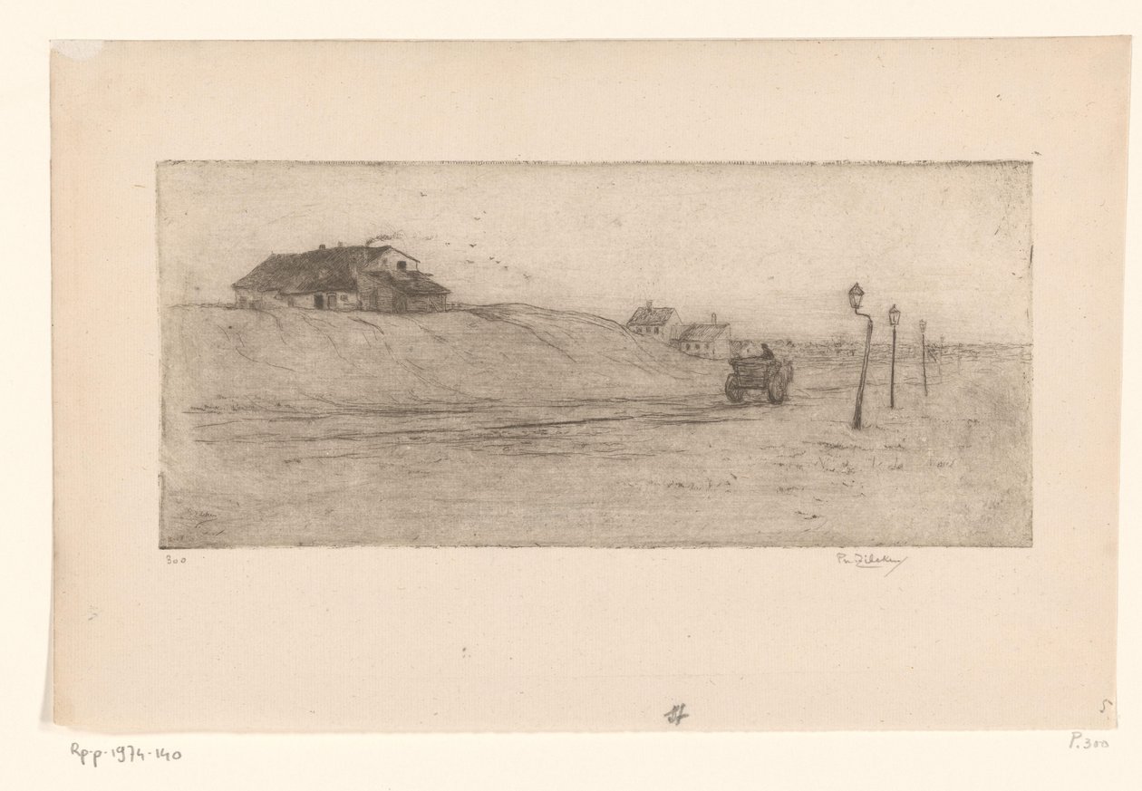 Krajina s domy, lucernami a vagonem Banlieue de Bruxelles (původní název) od Philip Zilcken (signed by artist)