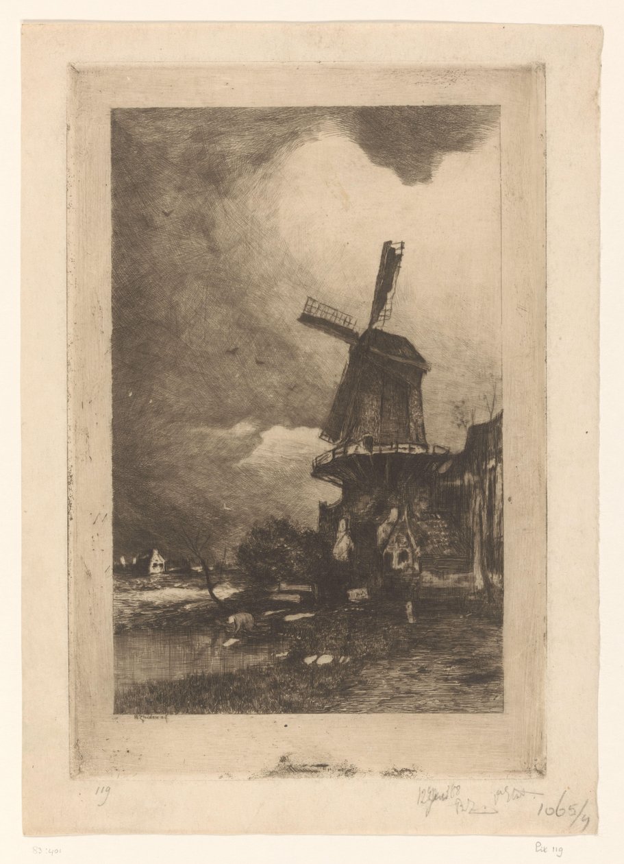 Mlýn v krajině Moulin a vent (původní název) od Philip Zilcken (signed by artist)