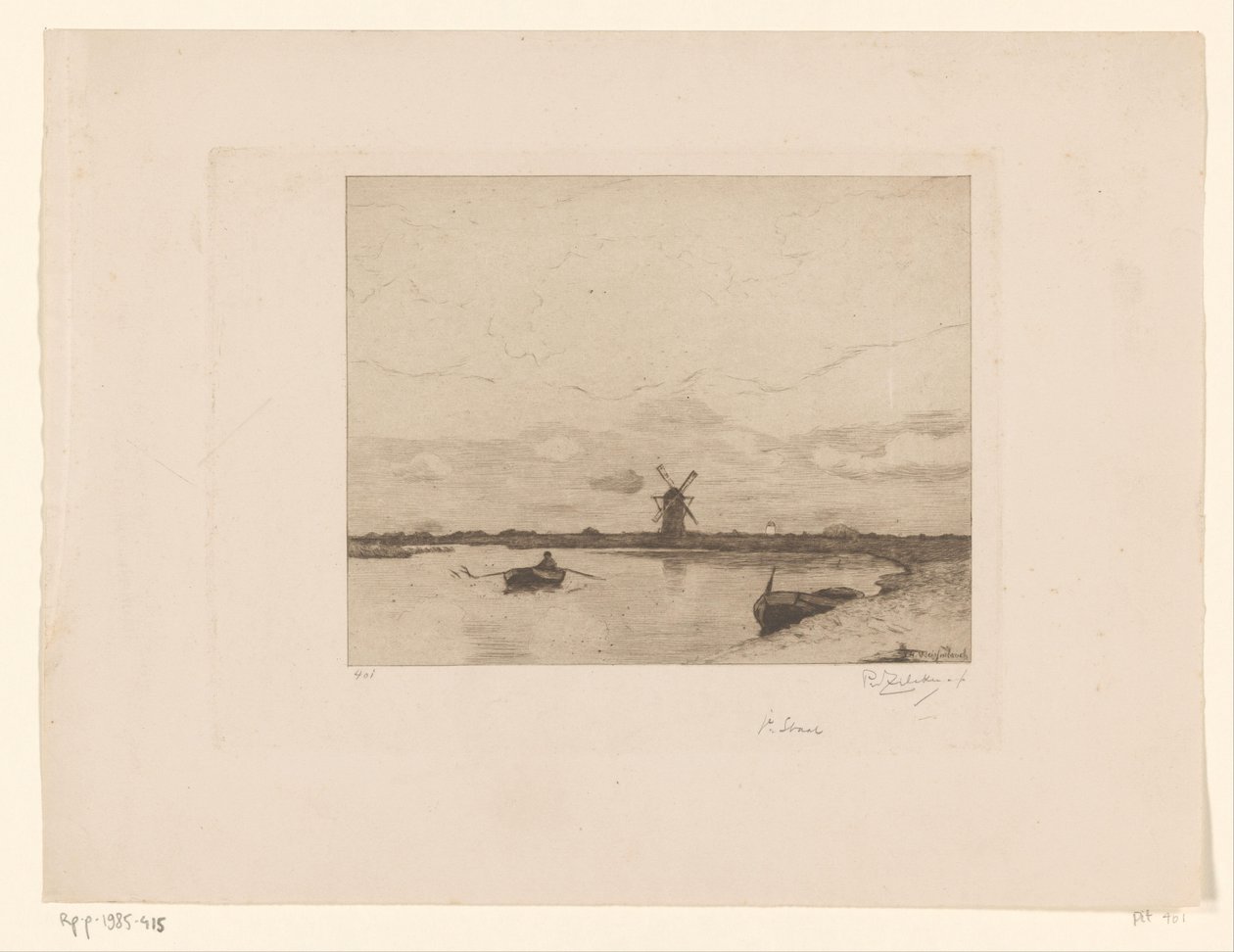Plavte se s veslicí v luční krajině s mlýnem Paysage (původní název) od Philip Zilcken (signed by artist)