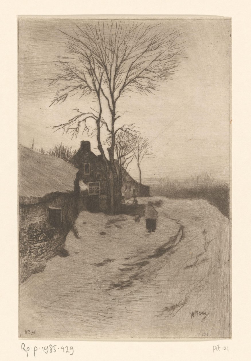 Farmy podél silnice s holými stromy Hiver (původní název) od Philip Zilcken
