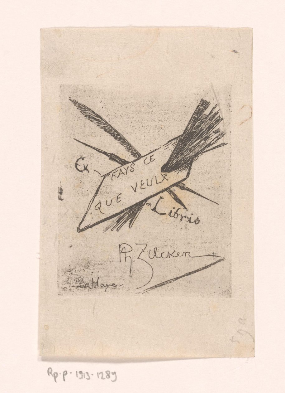 Ex libris s pery, štětci a paletou od Philip Zilcken