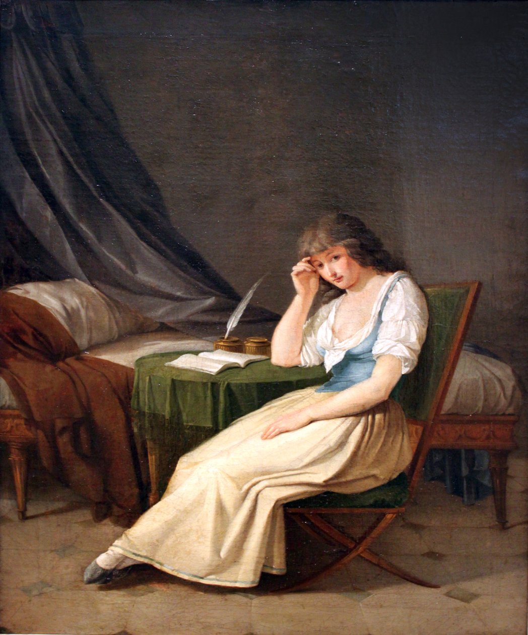 Mladá dívka v ranních šatech, zamyšleně sedící u stolu od Philipp Friedrich von Hetsch