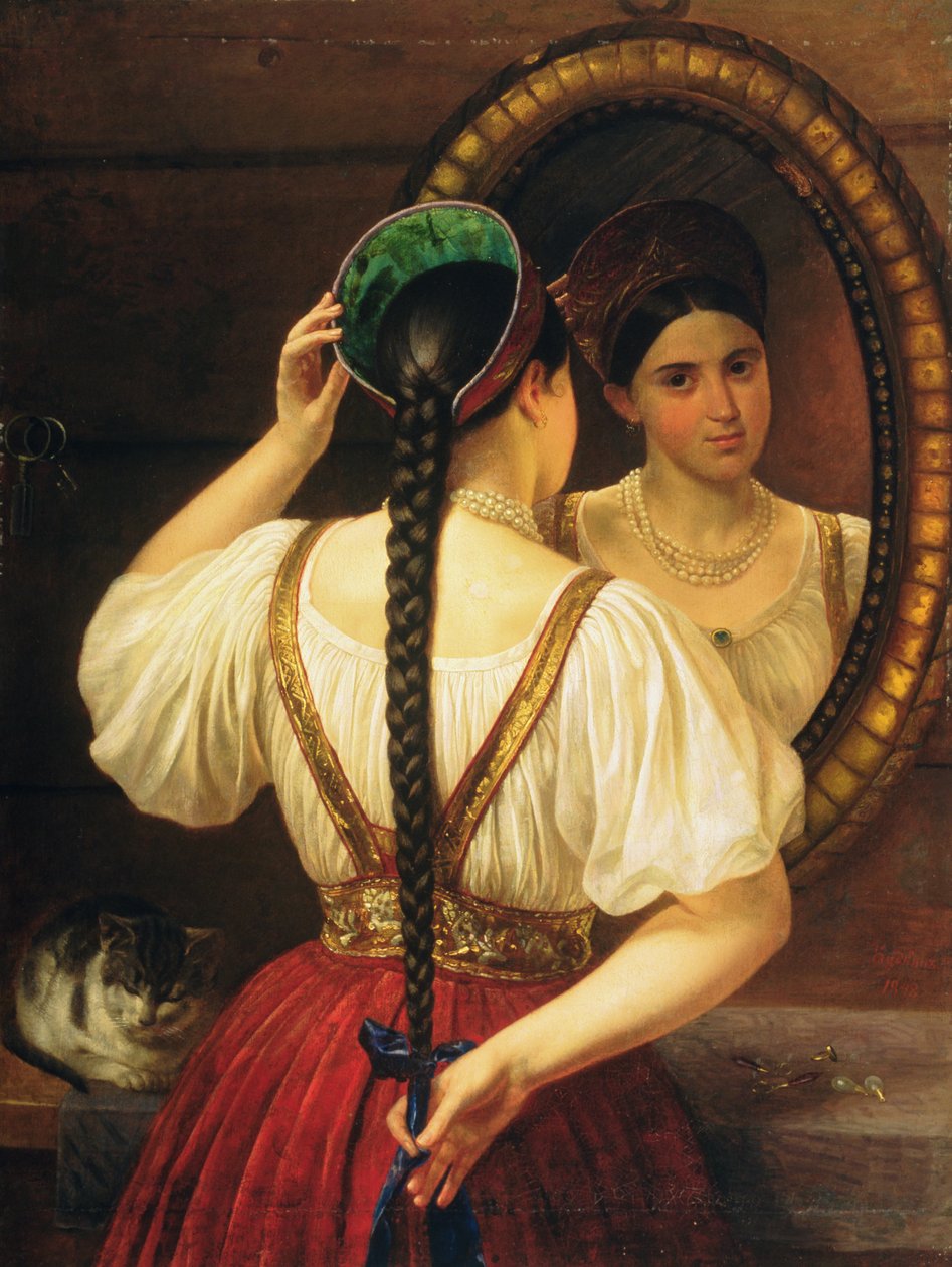 Dívka u zrcadla, 1848 od Philipp Osipovich Budkin