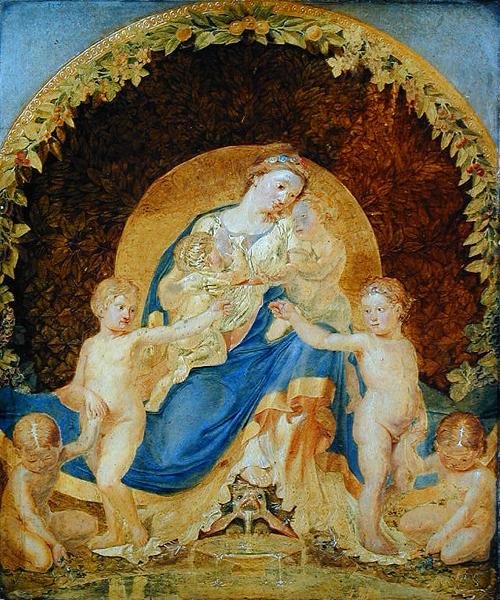 Matka Země a její děti, 1803 (zlatý podklad na papíře na desce) od Philipp Otto Runge