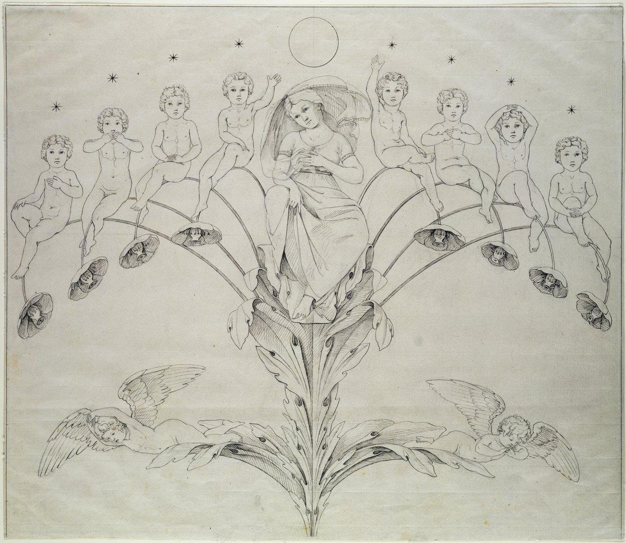 Noc, 1803 (inkoust na papíře) od Philipp Otto Runge