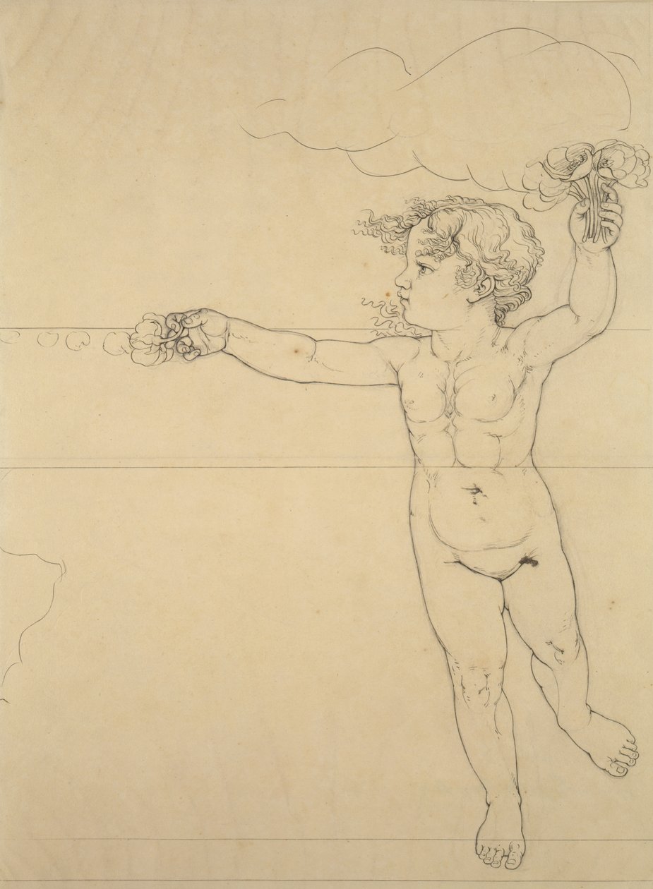 Pravá strana Džin s růží, studie na ráno, 1809 (pero a černý inkoust přes tužku na papíře) od Philipp Otto Runge