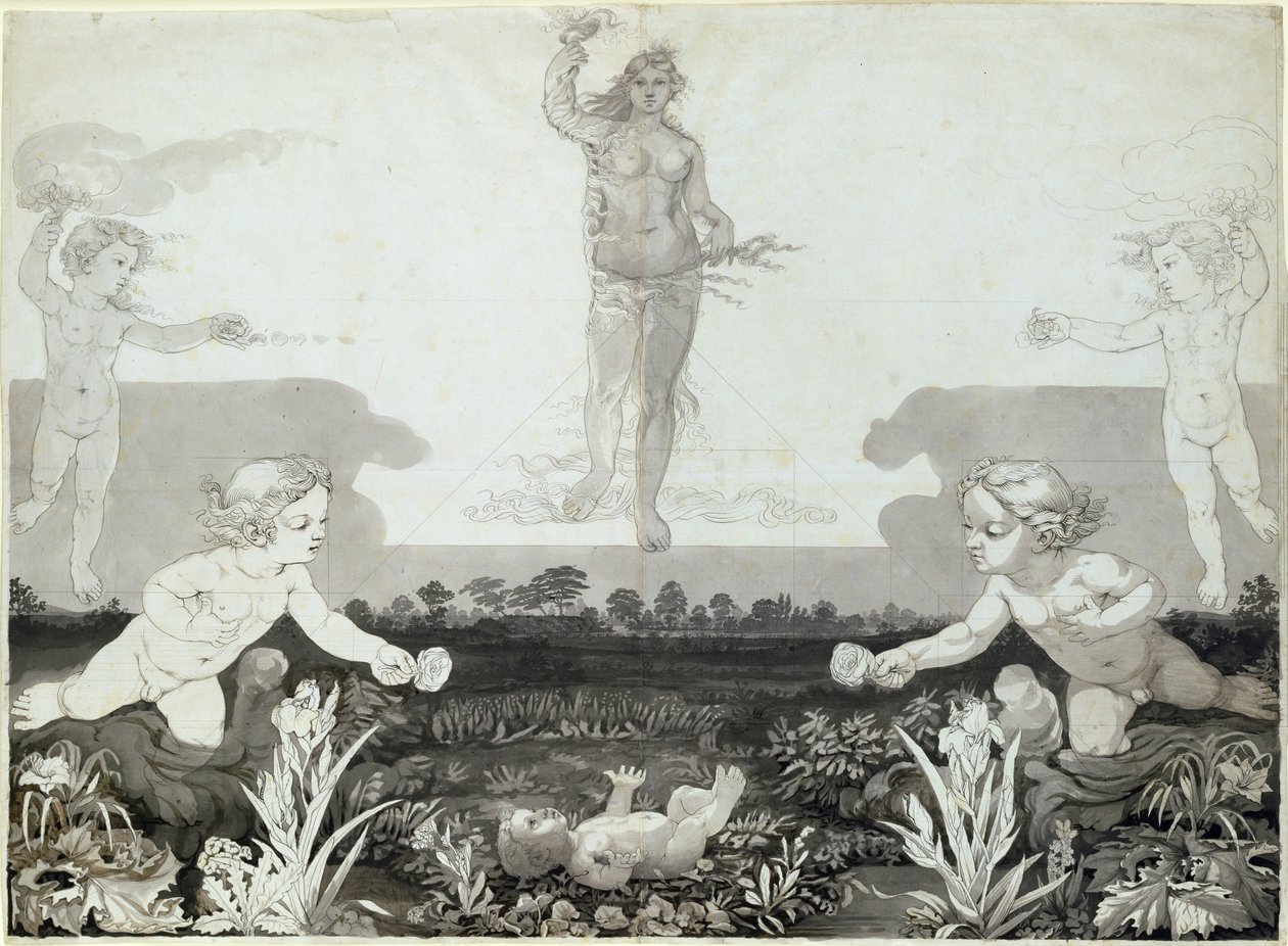 Studie pro spodní polovinu ‚The Morning‘, 1803 (inkoust na papíře) od Philipp Otto Runge