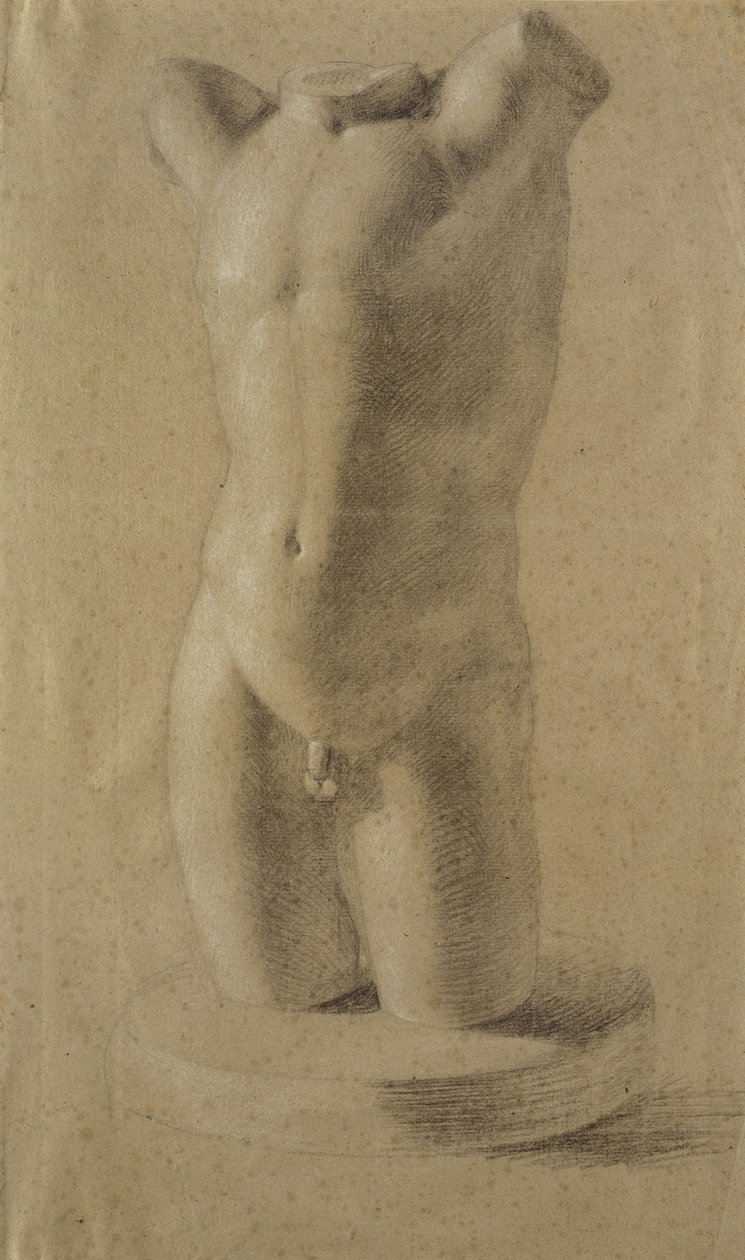 Torzo mladého muže na kulatém podstavci, 1800 (černobílá křída na šedém papíře) od Philipp Otto Runge