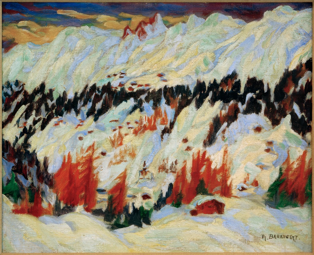 Zimní krajina poblíž Davos Frauenkirch, (Zimní krajina poblíž Davos Glacis) od Philipp Bauknecht