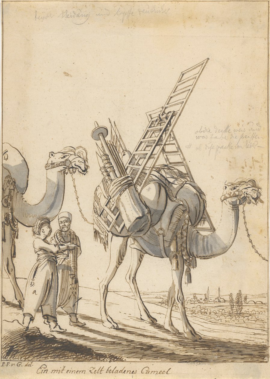 Velbloud naložený stanem (Muž s velbloudem z obchodu se stanem) od Philipp Ferdinand von Gudenus