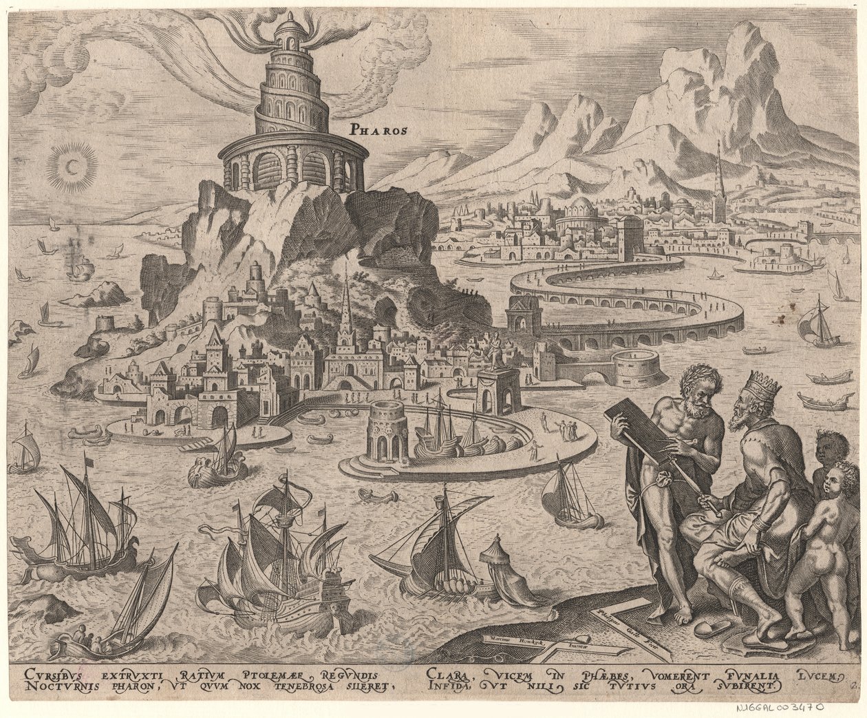 Maják v Alexandrii ze série Osmé divy světa po Maarten van Heemskerck, 1572 od Philipp Galle