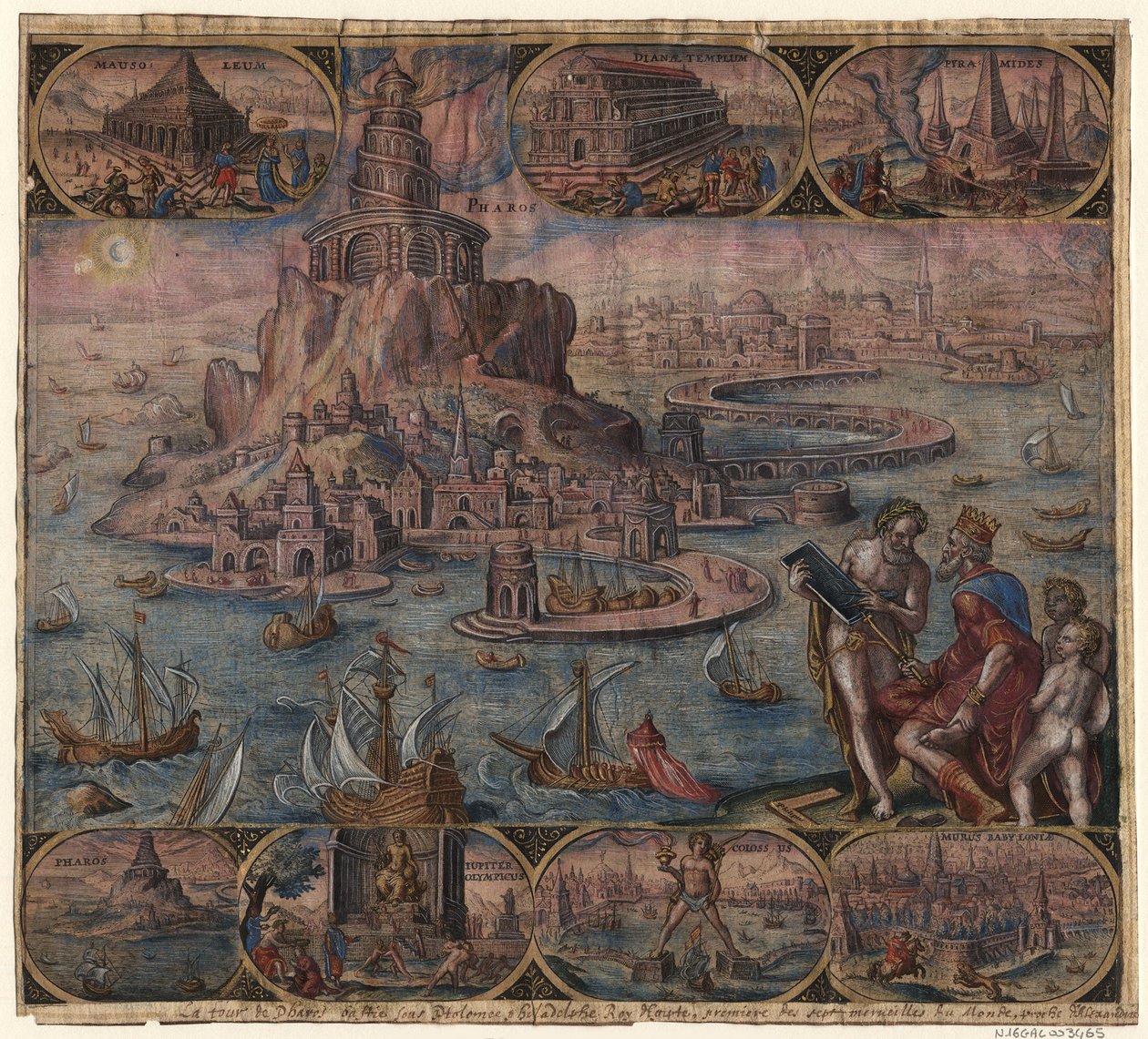 Maják v Alexandrii ze série Osmé divy světa po Maarten van Heemskerck, 1572 od Philipp Galle