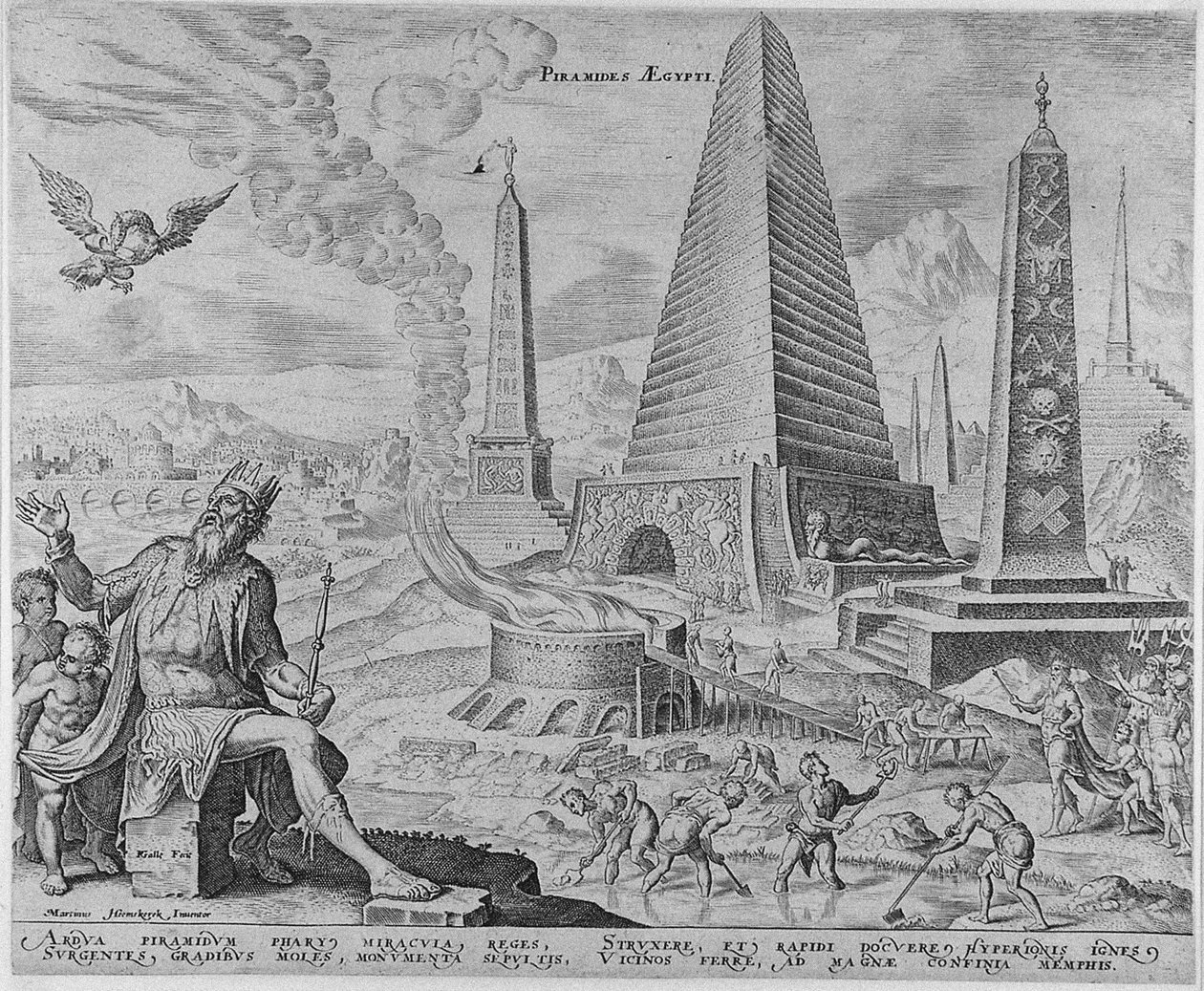 Egyptské pyramidy ze série Osmé divy světa po Maarten van Heemskerck, 1572 od Philipp Galle