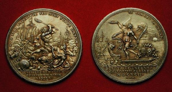 Medaile připomínající bitvu u La Hogue v roce 1692 (kov) (viz také 144616) od Philipp Heinrich Mueller