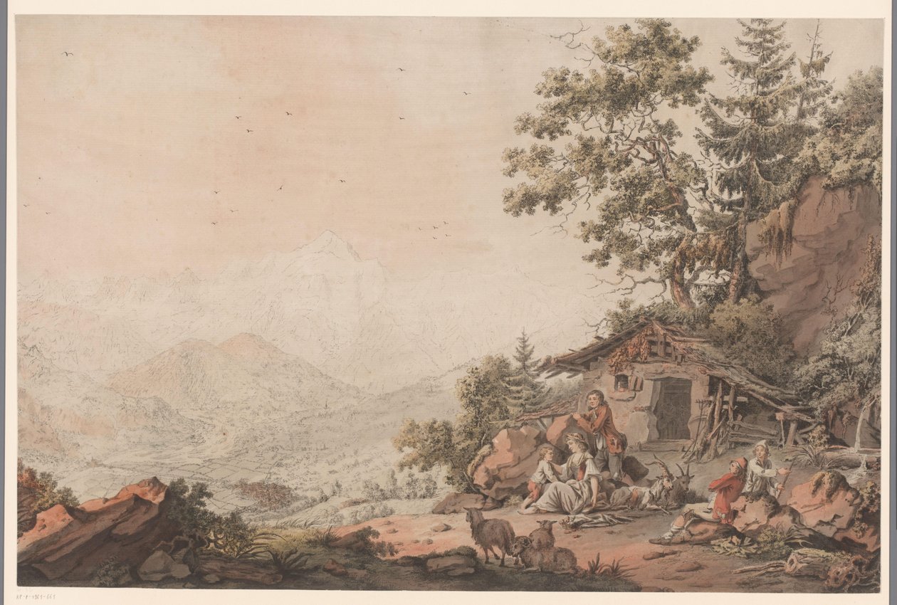 Rodina v domě v horách od Philipp Jacques Loutherbourg (I) (attributed to)