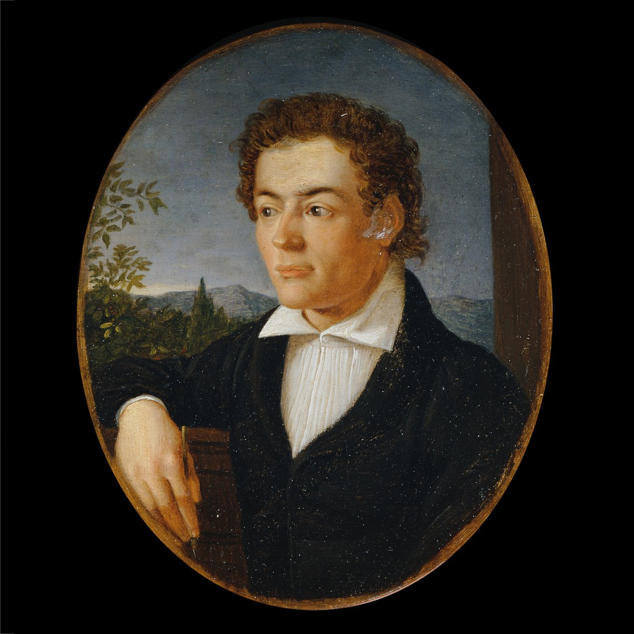 Busta mladého muže před večerní krajinou od Philipp Otto Runge