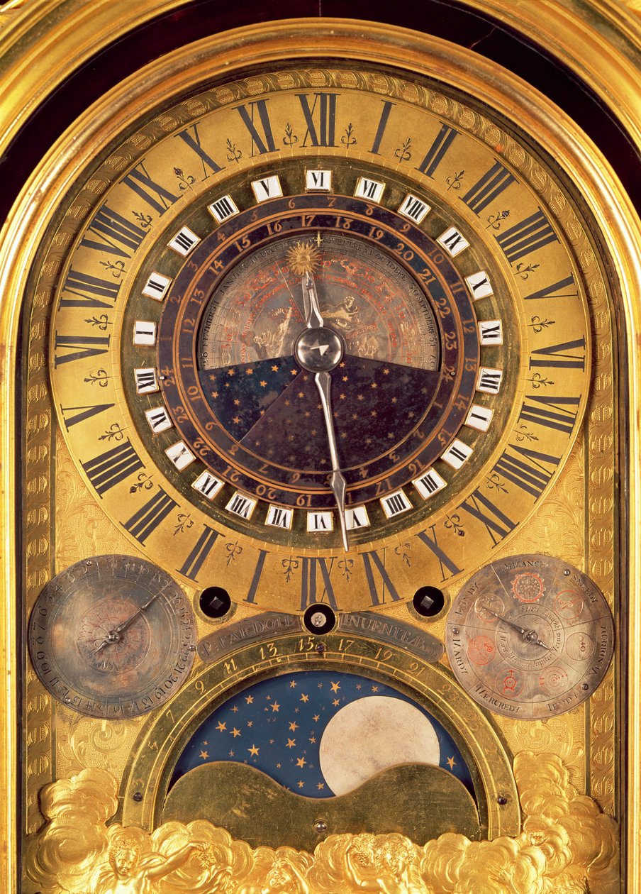 Orloj vyrobený pro Grand Dauphin Louis of France (1661-1711) detail ciferníku, 1710 (pozlacený bronz) (detail 208583) od Philippe and Fardoil, Pierre Caffieri