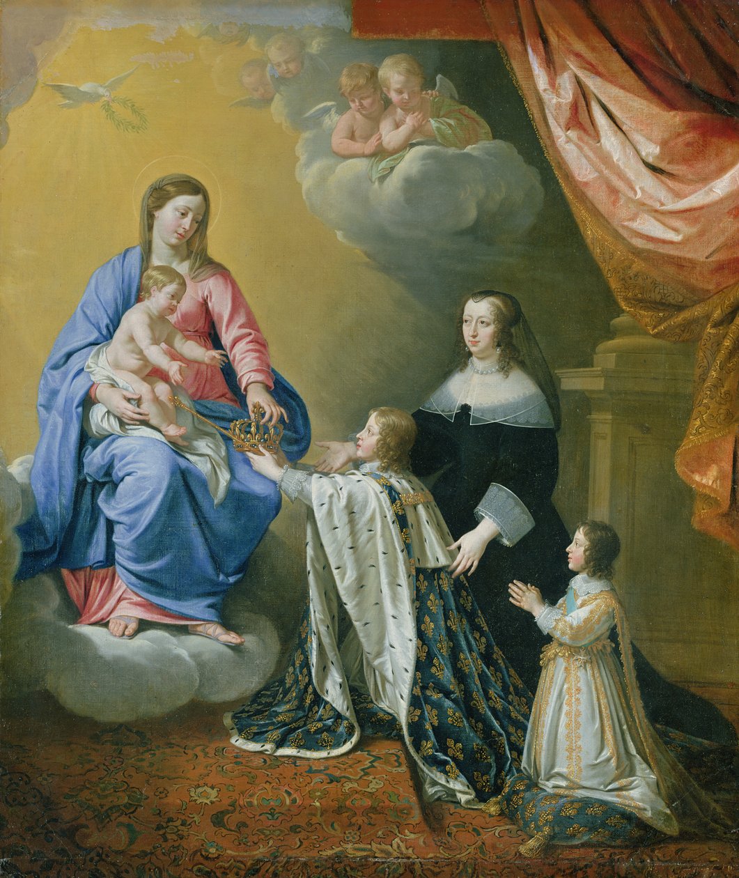 Panna Maria dává korunu a žezlo Ludvíku XIV., 1643 od Philippe de Champaigne