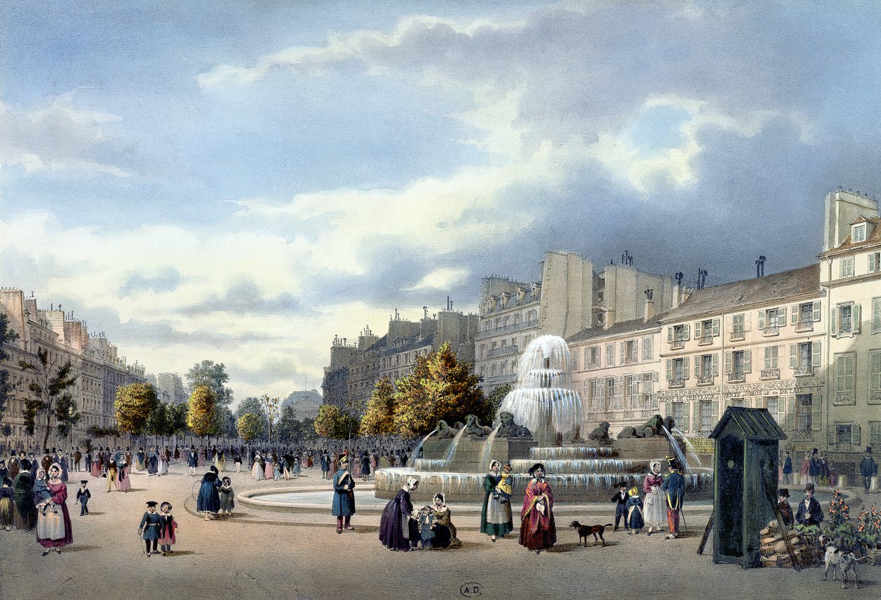 Kašna na bulváru svatého Martina, pohled na Paříž, asi 1840 od Philippe Benoist