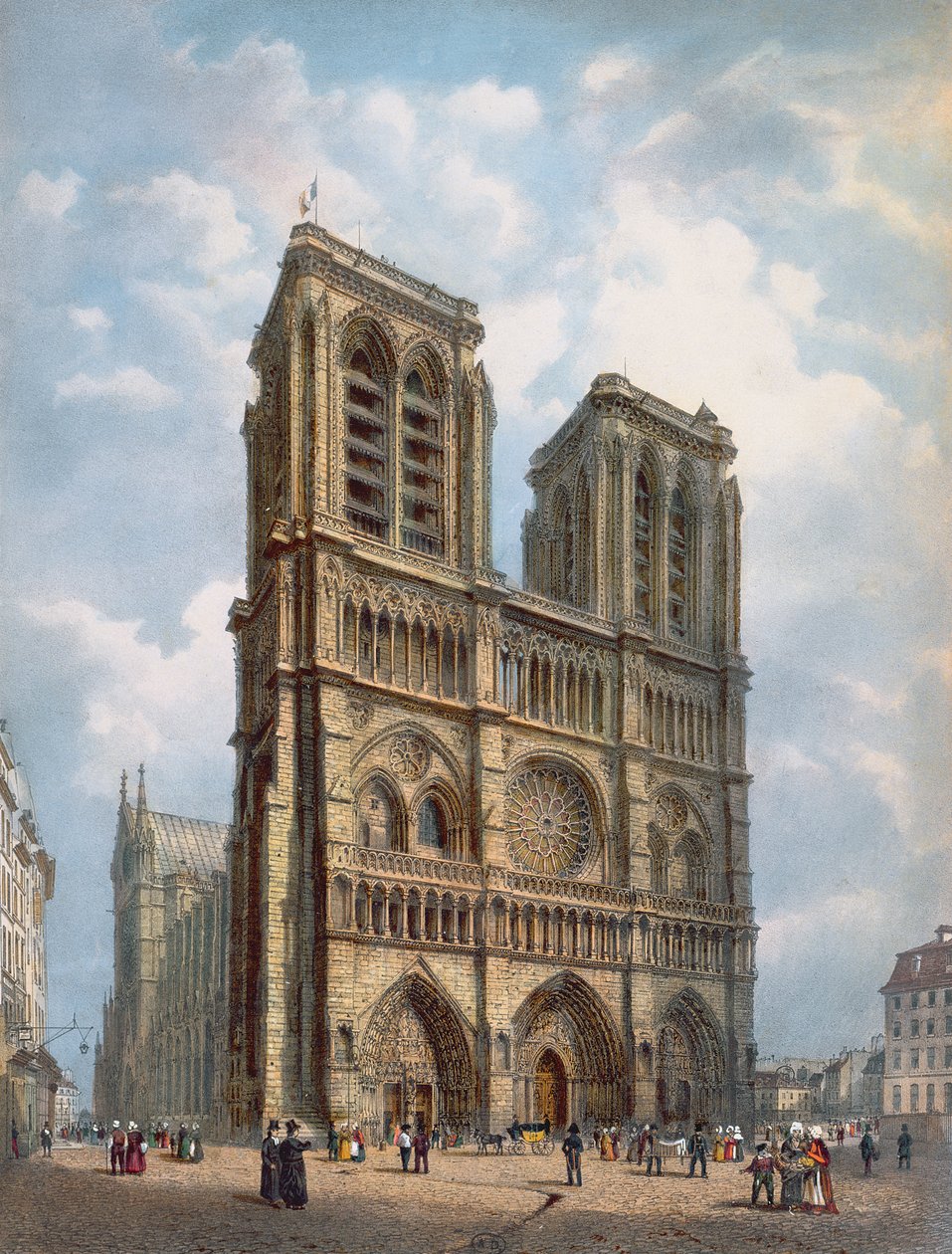 Pohled na západní průčelí katedrály Notre-Dame, Paříž, c.1840 od Philippe Benoist