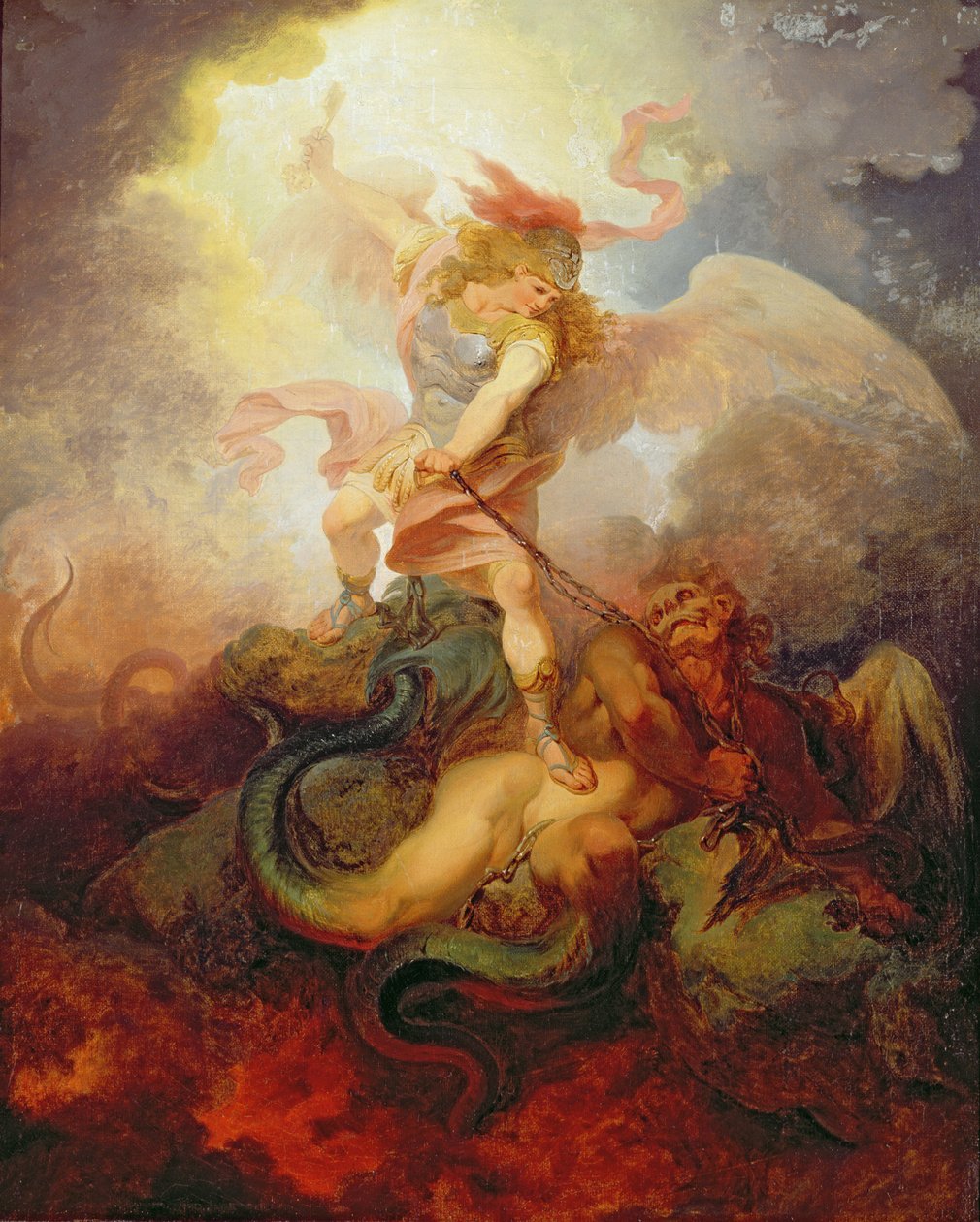 Anděl svazující Satana, asi 1797 od Philippe Jacques de Loutherbourg