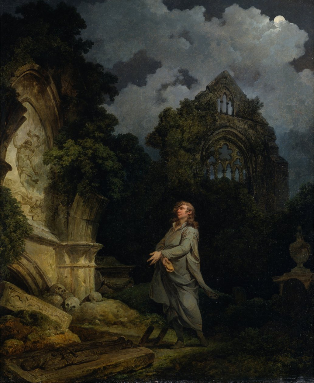 Návštěvník hřbitova osvětleného měsícem od Philippe Jacques de Loutherbourg