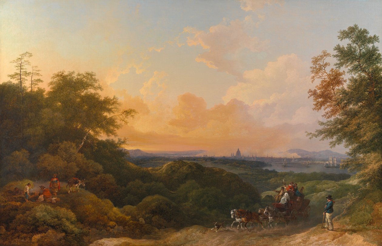 The Evening Coach, London in the Distance od Philippe-Jacques de Loutherbourg