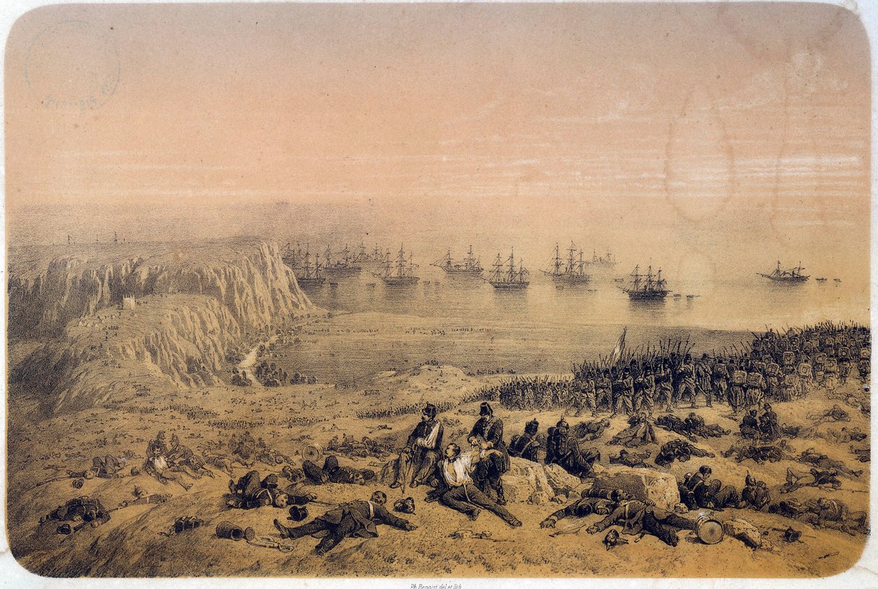 Krymská válka (1853-1856): Bitva u Almy dne 20.09.1854. Ilustrace od Philippe Benoist