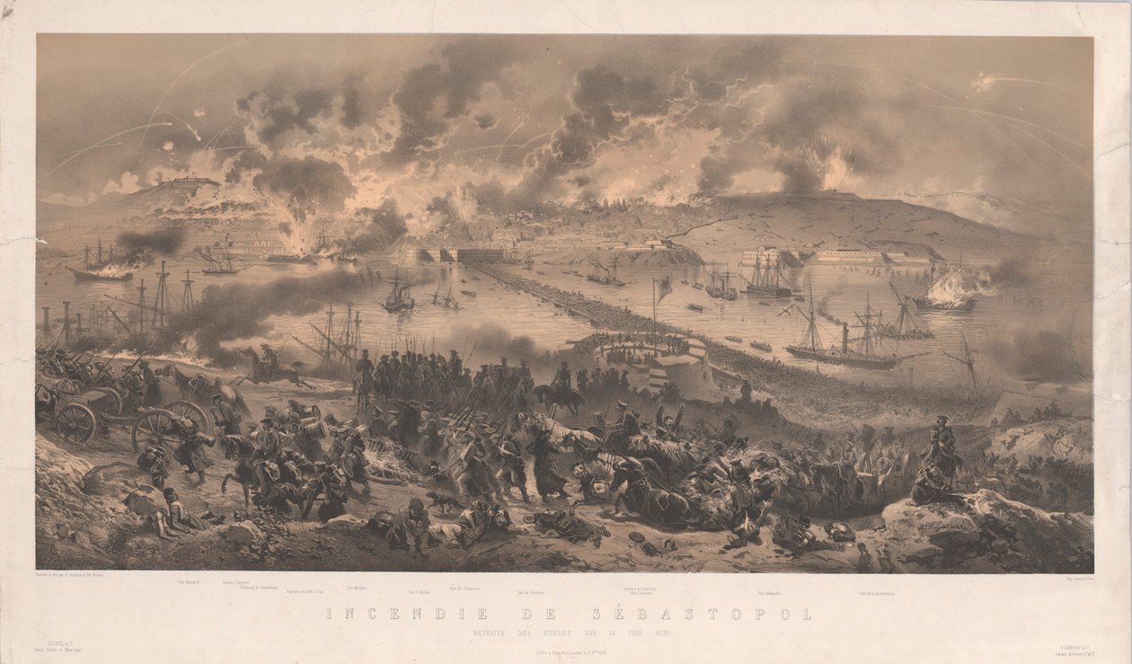 Požár Sevastopolu. Ústup Rusů na severním pobřeží, 1855. od Philippe Benoist