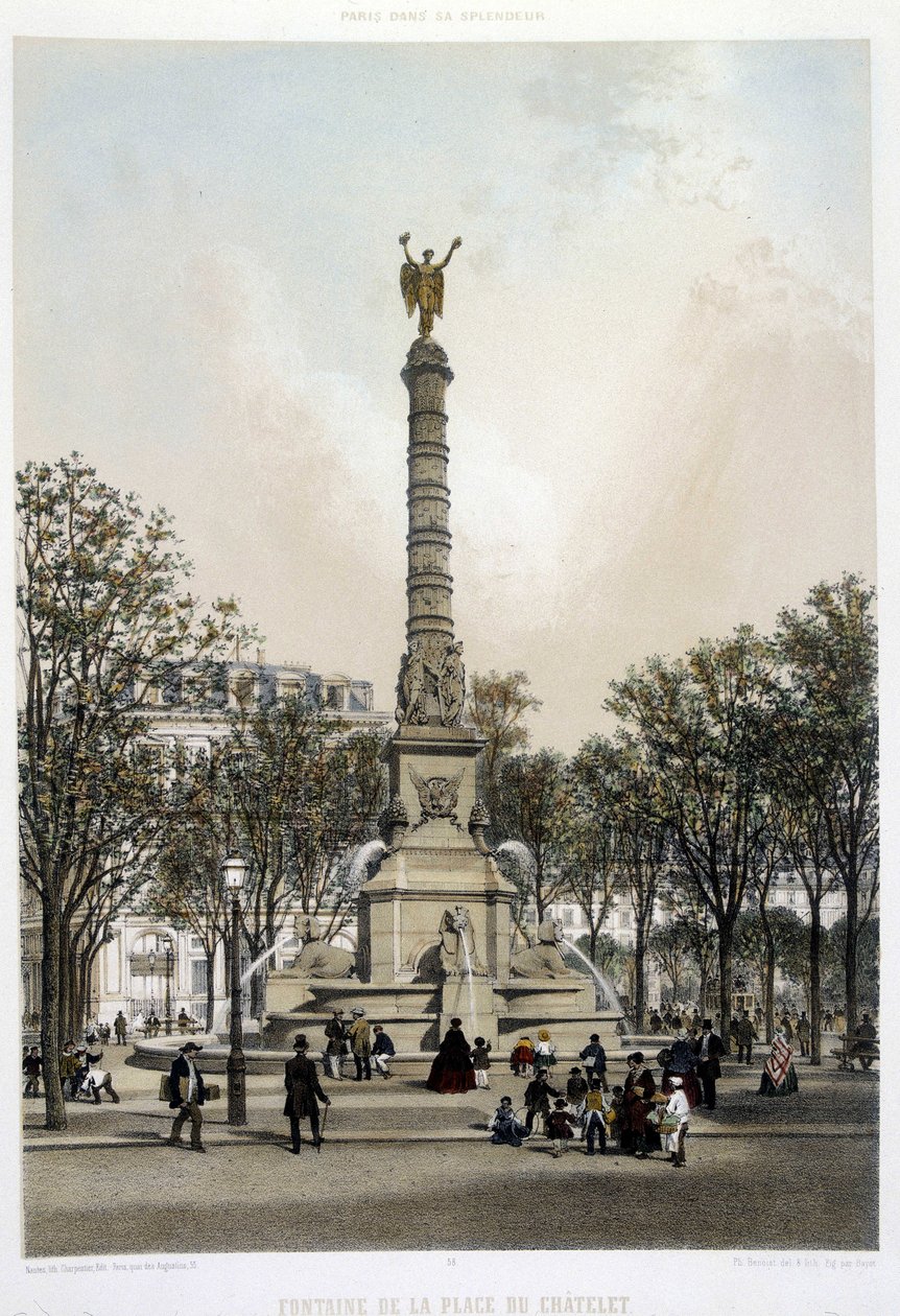 La fontaine du Chatelet - litografie od Benoista od Philippe Benoist