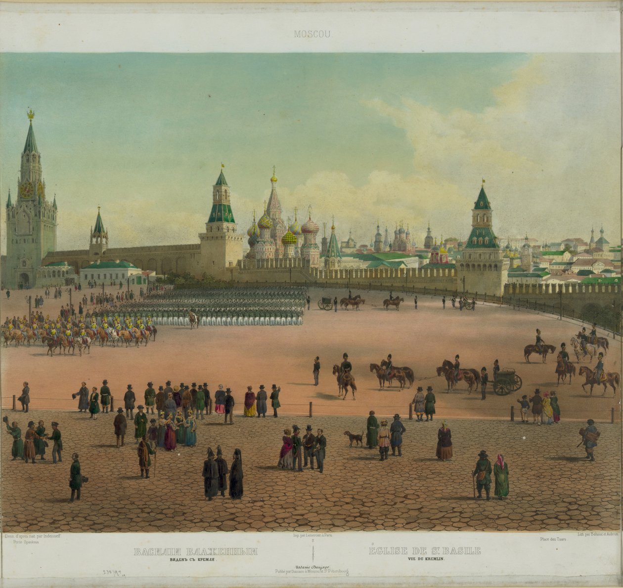 Chrám Basil na Rudém náměstí v Moskvě z panoramatického pohledu na Moskvu v 10 částech, cca 1848 od Philippe Benoist