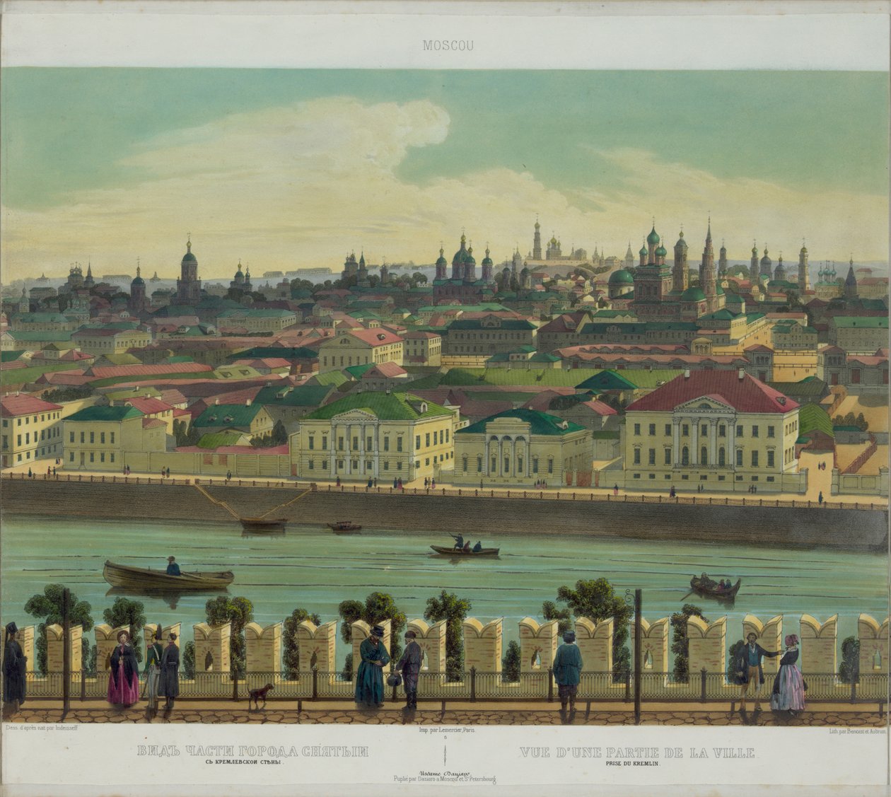 Pohled na Zamoskvorechye od kremelské zdi z panoramatického pohledu na Moskvu v 10 částech, cca 1848 od Philippe Benoist
