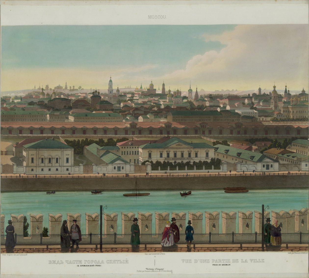 Pohled na Zamoskvorechye od kremelské zdi z panoramatického pohledu na Moskvu v 10 částech, cca 1848 od Philippe Benoist