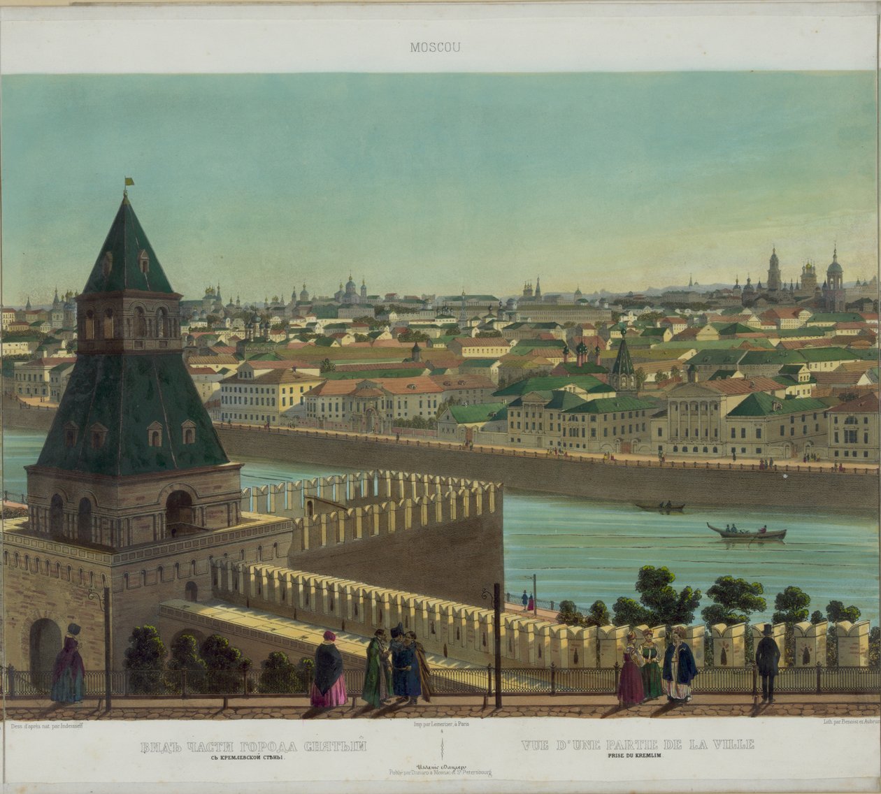 Pohled na Zamoskvorechye od kremelské zdi z panoramatického pohledu na Moskvu v 10 částech, cca 1848 od Philippe Benoist