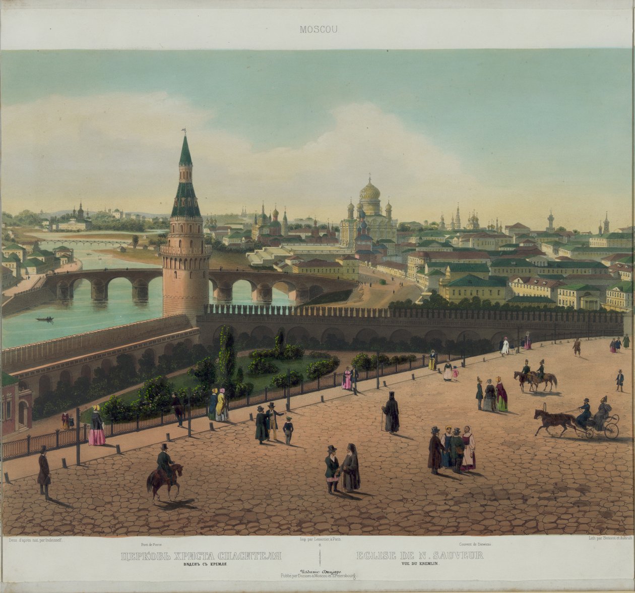 Pohled na katedrálu Krista Spasitele a moskevský Kreml z panoramatického pohledu na Moskvu v 10 částech, cca 1848 od Philippe Benoist