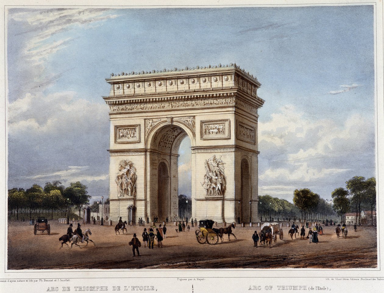 Arc de Triomphe - v ""Procházka v Paříži a okolí", navržený Jacottet a Benoist, c. 1840 od Philippe Benoist