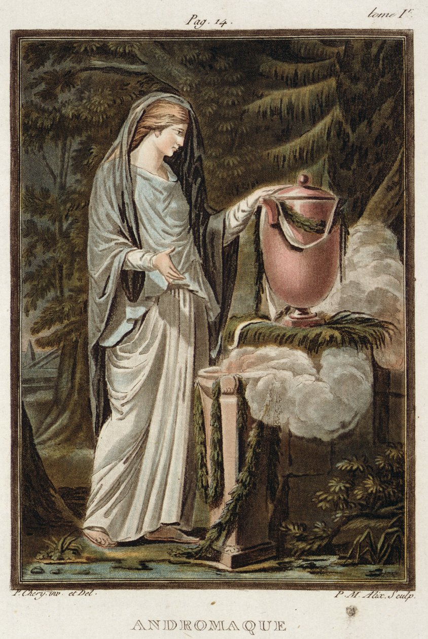 Andromache, kostým pro „Andromache“ od Jeana Racina, ze svazku I „Výzkum kostýmů a divadla všech národů“, vyryl Pierre Michel Alix (1762-1817) 1802 od Philippe Chery