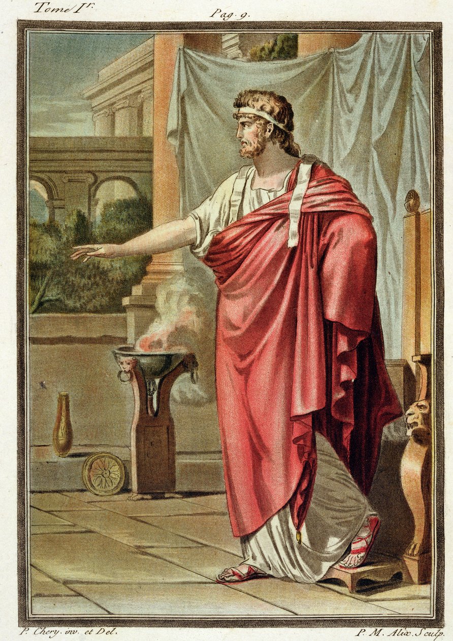 Pyrrhus, kostým pro „Andromache“ od Jeana Racina, ze svazku I „Výzkum kostýmů a divadla všech národů“, vyryl Pierre Michel Alix (1762-1817) 1802 od Philippe Chery